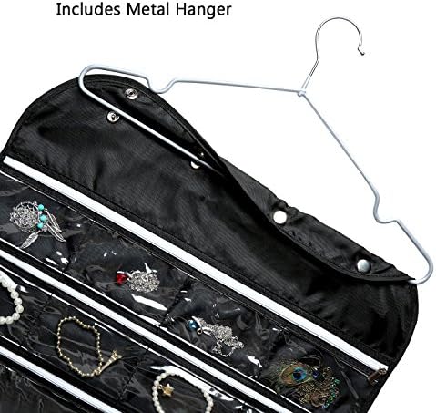 BB Brotrade Hanging Jewelry Organizer,Accessories Organizer,56 Zipper Pocket Organizer for Holding Jewelries (Black-Zipper) - Image 4