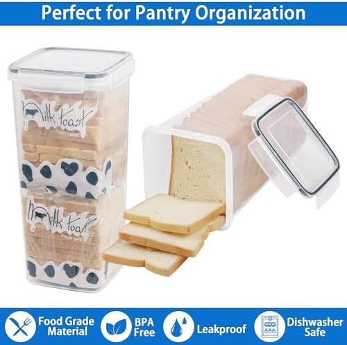 Tiawudi 2 Pack Bread Box, Plastic Bread Container, Bread Storage for Kitchen Counter, Bread Keeper with Airtight Lid, Tall Bread Saver, Sandwich Bread Holder, 5.6 Qt / 5.3L Each - Image 3