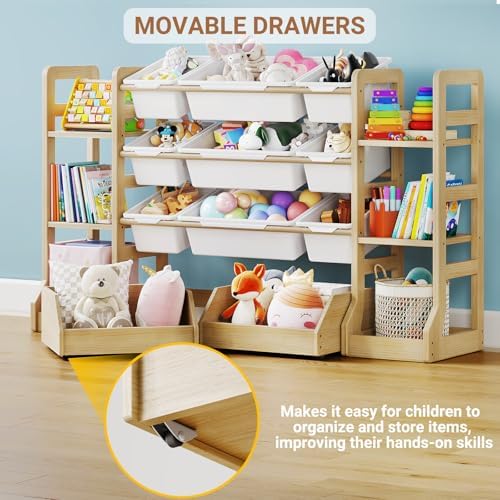 Toy Storage Organizer with 6 Bookshelf, 9 Bins and 2 Drawers - Image 5