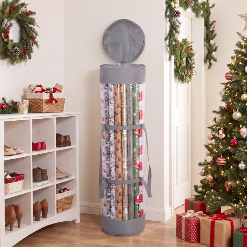 Christmas Wrapping Paper Organizer, 41" Gift Wrapping Paper Storage Gray - Image 2