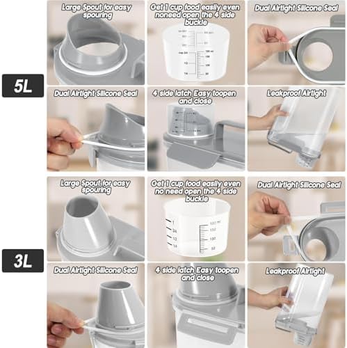 LEAWALK Cat Dog Pet Food Storage Container 3+5Lbs BPA-free Light gray - Image 6