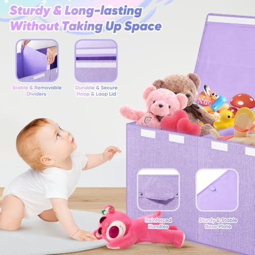Extra Large Toy Box, Collapsible Toy Storage Organizer, 40"x16"x16", Purple - Image 4