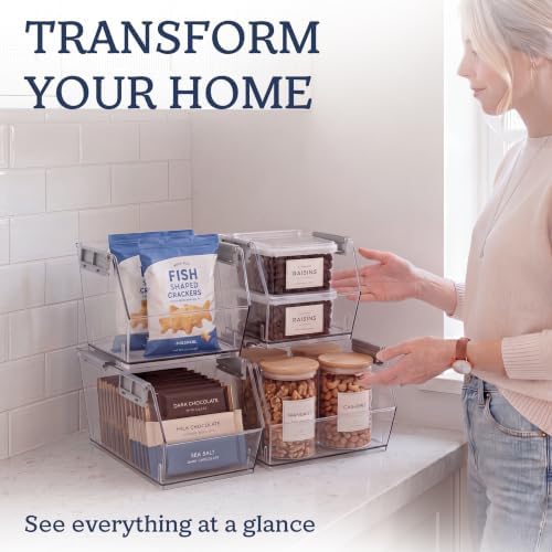 HOMESTEAD Set of 6 Stackable Storage Bins, 3 Large + 3 Small Clear Plastic Organizer Bins, Open Front Design for Kitchen Pantry, Fridge, Cabinet, Bathroom Organization and Snack Storage - Image 2