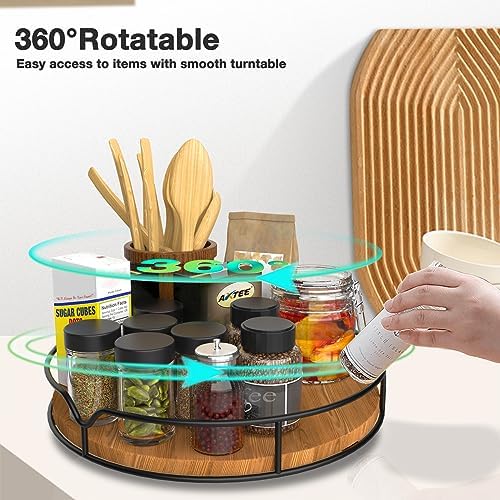Lazy Susan Turntable Organizer for Cabinet Pantry Kitchen Countertop Refrigerator Cupboard, Pine Wood, 9", Carbonized Black - Image 2