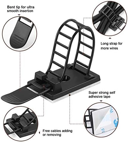 100Pcs Adhesive Cable Management Clips with 50Pcs Zip Ties, Adjustable Nylon Cable Strap Ties Wire Clips Clamps Organizer, Extra Screw & Hole - 3.35 Inch Black (Pack of 3) - Image 3
