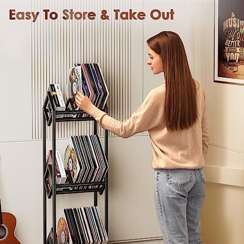 Vinyl Record Storage Rack, Record Holder 260-280 LP Storage Shelf Display Stand for Albums Books Magazines Files, Black Metal - Image 5