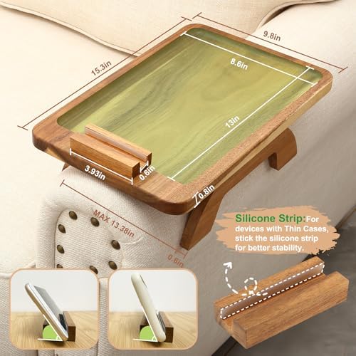 SINWANT Couch Arm Tray,15.35x9.84 in Sofa Clip on Arm Table,Acacia Wood - Image 6