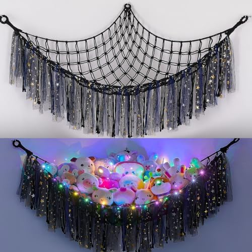 FIOBEE Stuffed Animals Net LED Light Toy Hammock for Kids Bedroom Storage by FIOBEE