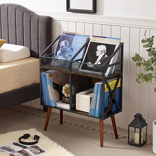 EYOCAL Vinyl Record Storage Holder Rack,250 LP Wooden Record Display Table for Albums Books Magazines Files for Living Room Bedroom Patent Pending - Image 5