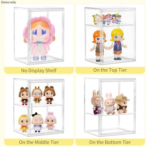 LXLXXL 2 Tier Stackable Shelf Acrylic Display Case with Magnetic Lid 4-Pack - Image 3