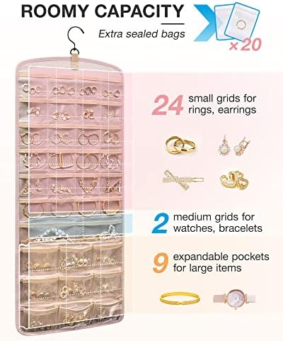 BAGSMART Hanging Jewelry Organizer, Necklace Holder Large Pink - Image 3