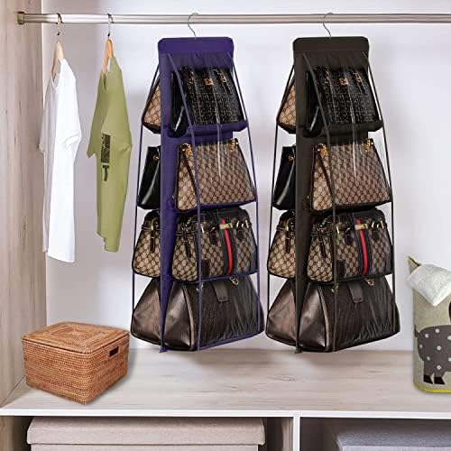 Lirex Handbag Hanging Purse Organizer for Closet, 8 Pocket Handbag Storage Organizer Hanger Oxford Cloth Closet Organizer for Family Closet Bedroom, Foldable and Universal Fit, Dark Brown - Image 6