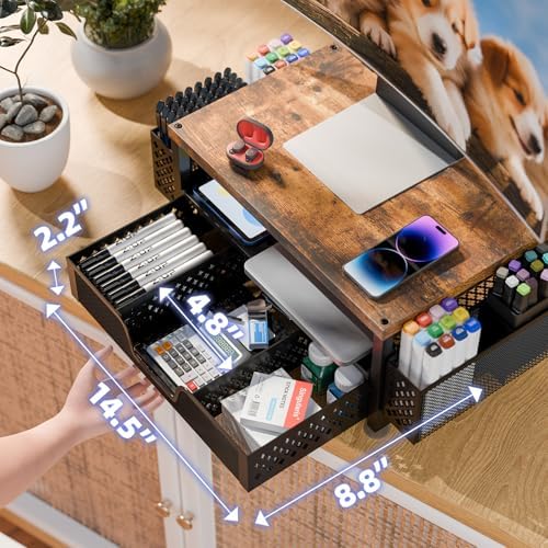 Simple Trending Monitor Stand with Drawer, 2-Tier Laptop Stand, Wood - Image 3