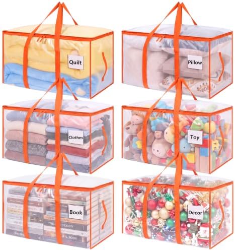 6 Pack 93L Extra Large Heavy Duty Clear Moving Bags 200LBS, Orange Edges by Dntorx