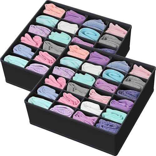 Simple Houseware 2 Pack Closet Sock Organizer, 24 Cell, Black by SimpleHouseware