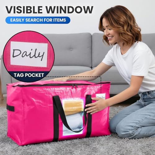 TAILI 2 Pack Pink Extra Large Moving Bags,Storage Bags with Visible Window - Image 4