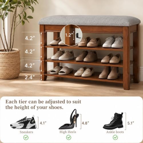 Solid Wood Shoe Rack Bench with Storage, Flip-Top Soft-Close Lid, 31.5” - Image 6