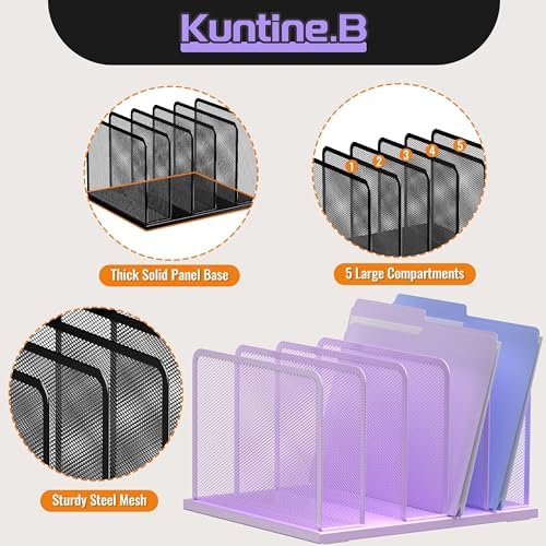 Kuntine.B 5-Section Upright Desk File Organizer Purple 1 Pack - Image 4