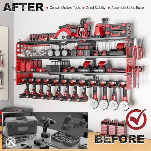 52" Metal Power Tool Organizer Wall Mount,4 Tier,Red - Image 4