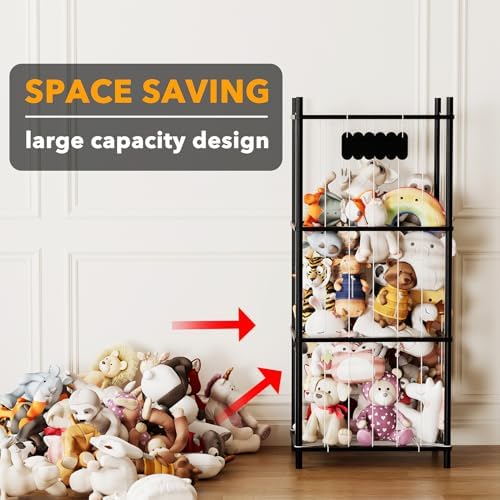 SpaceAid Stuffed Animal Storage Organizer, Wood Animals Zoo Toy Plushies Storage Holder, Large Capacity Plush Toy Cage for Playroom Organization, 22.8" Wide, Black - Image 3