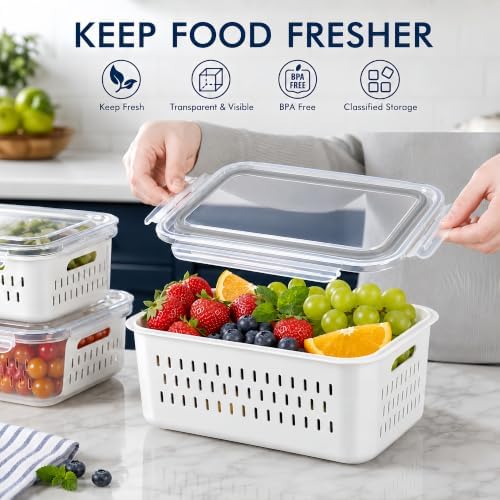 4 Pcs Large Fruit Storage Containers for Fridge Food Storage with Colanders - Image 6