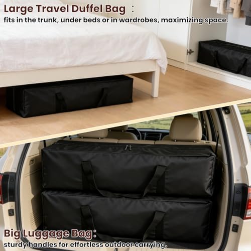 47” Long Duffle Bag for Travel, 162L Extra Large Capacity Christmas Tree Storage Bag for Camping 600D Waterproof Heavy Duty Foldable Tent Storage for Outdoor Sport Gear, Black Carrying Tote - Image 5