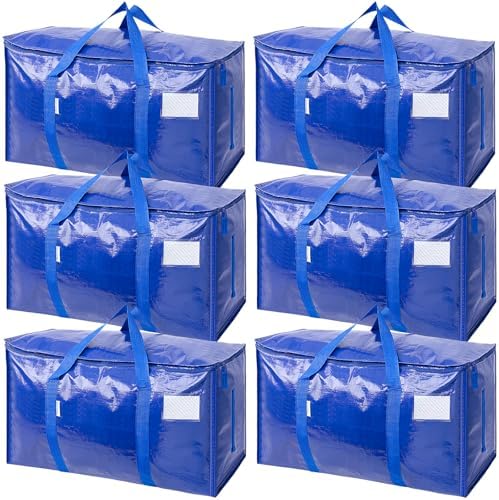 TICONN 48 Pack Extra Large Moving Bags Heavy Duty with Zippers & Carrying Handles, Durable Storage Bags Moving Boxes for Closet Organizers and Storage (48 Pack, Blue) by TICONN