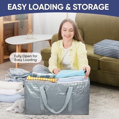TICONN 2 Pack Extra Large Moving Bags Heavy Duty with Zippers & Carrying Handles, Durable Storage Bags Moving Boxes for Closet Organizers and Storage (2 Pack, Light Grey) - Image 7