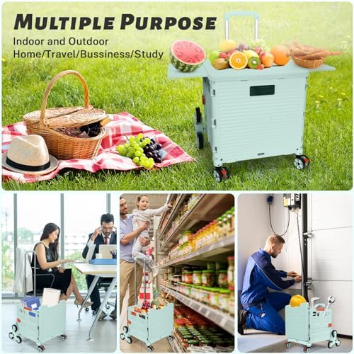 Foldable Utility Cart Collapsible Portable Crate Rolling Carts with Stair Climbing Wheels Tote Basket with Magnetic Lid Telescopic Cover Wear-Resistant 360°Rotate Wheel Noiseless for Shopping Office - Image 6
