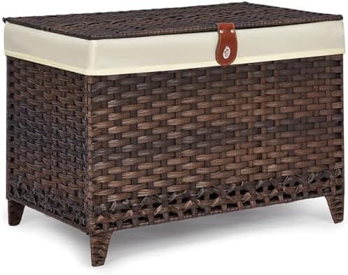 Wicker Storage Basket with Lid, 105L Shelf Basket with Removable Liner Bag by Honjourai