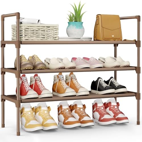 Kitsure Shoe Rack for Closet, Shoe Organizer, 27.6" Wide - 3 Tier, Brown by Kitsure