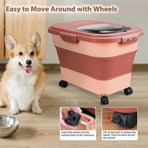 Viretec Dog Food Storage Container, 10-20Lbs Collapsible Pet Food Storage Containers with Rolling Wheel Airtight Locking Lid, Dry Food Storage Bin with Cup and Scoop,Suitable for Pet Food, Rice, Flour - Image 3