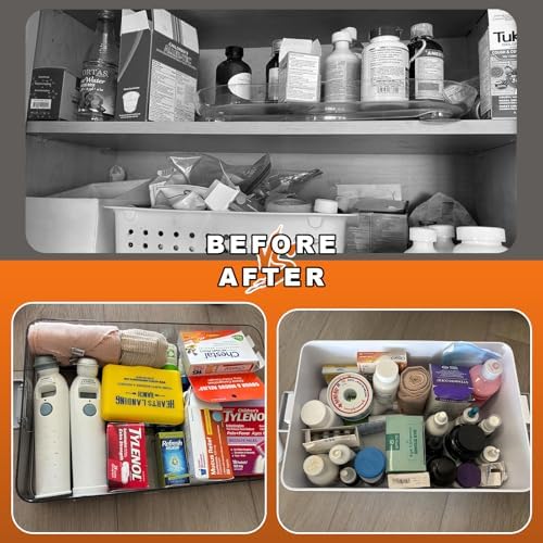 funest 3-Tier Medicine Craft,Sewing,Art,Organizer Storage,Portable Latch Bin with Lid and Leather Handle,Pill Bottle, First Aid, A Household Essential - Image 4