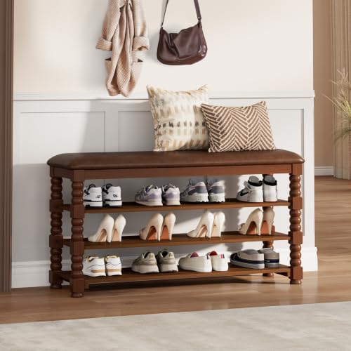 Homleke 39.4" Wide Solid Wood Shoe Rack Bench with Classic Turned Ball Legs - Image 2
