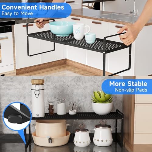 Expandable Cabinet Shelf Organizers, Kitchen Small Stand Rack Organization for Countertop Cupborad Pantry Desktop Spice Rack, Black 1 Pack - Image 6