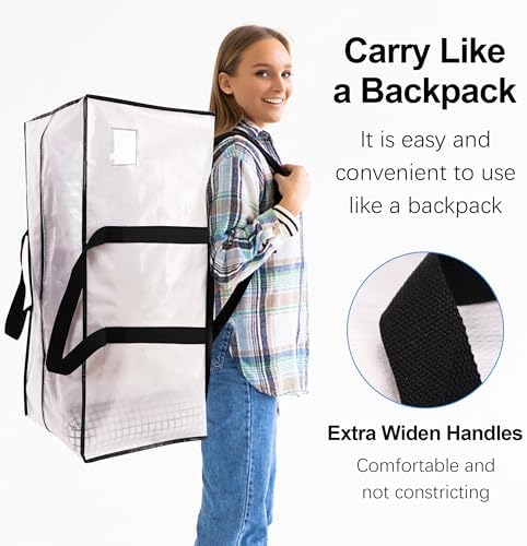 6 Pack Heavy Duty Extra Large Moving Bags W/Backpack Straps - Strong Handles & Zippers, Storage Totes For Space Saving, Fold Flat, Alternative to Box and Bin (40 gal, Semi-Transparent+Blue+Black) - Image 4