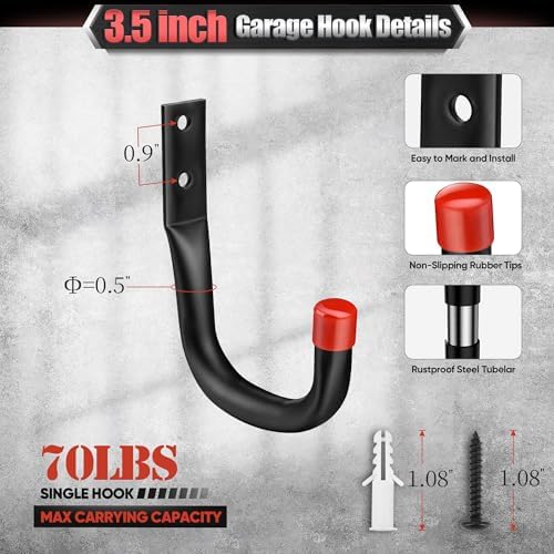 Nacial 20 Pack Heavy Duty Garage Hooks, 9.8" & 3.5" Wall Hooks with EVA Pad - Image 4
