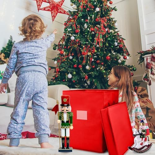 Christmas Nutcracker and Figurine Collectible Storage Box, Fits 9 Holiday Ornaments, Stores Up to 16" Tall Ornaments, Holiday Decor Organizer with Dividers, Nutcracker not Included(Red) - Image 6