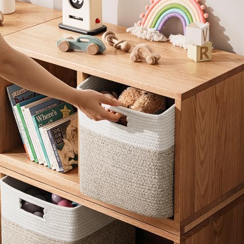 UBBCARE Set of 4 Storage Basket-12 X 12 X 12 in, Cotton Rope Basket for Shelves, Toys, Book, Cube Storage Bins with Handles, Woven Storage Basket for Organizing, White Brown - Image 4