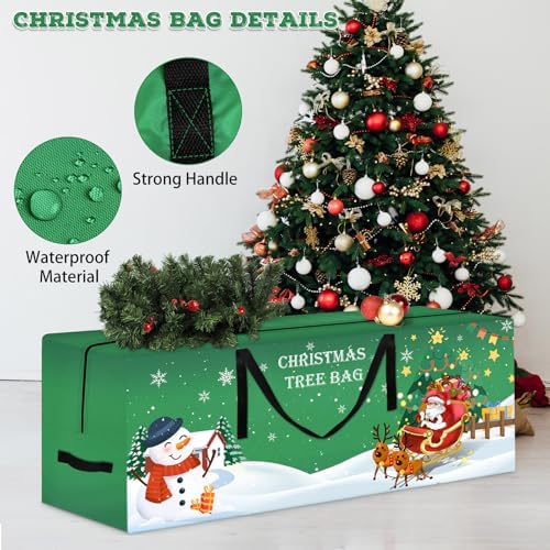 Christmas Tree Storage Bag 7.5 Ft Large Christmas Tree Bag with Reinforced Handles & Dual Zippers Wide Opening, Heavy Duty Oxford Fabric Xmas Ornament Storage Box Protects From Moisture, Dust (Green) - Image 5