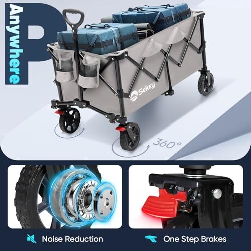 Sekey Collapsible Wagon, 300 lb Capacity, 29 in Cargo Bed, Compact Fold - Image 6