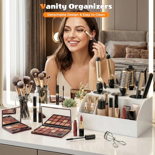 Hair Tool Organizer Countertop, Bathroom Vanity Organizers and Storage, Acrylic Hot Tools Organizer Storage for Hair Dryer, Curling Iron, Brush, Hair Straightener (White) - Image 2