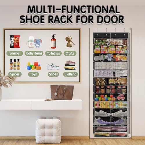 Kotkn Over The Door Shoe Organizer with 12 Large Breathable Pockets - Durable Hanging Storage for the Entire Family's Shoes (Black) - Image 7