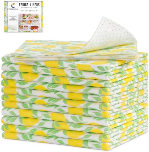 Cooyes 12 Pack Polyester Shelf Liners for Kitchen Cabinets, 12" × 24", Non-Slip Refrigerator Liners Machine Washable, Refrigerator Drawer Mats for Glass Shelves and Kitchen Cabinets by Cooyes
