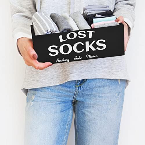 Blulu Lost Socks Basket Sign Laundry Room Farmhouse Storage, Black - Image 5