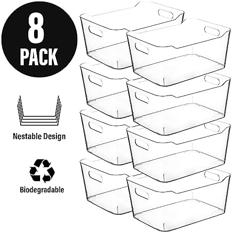 Clear storage organizer bins, Medium Kitchen Cabinet Organizers and Storage Baskets Pantry Fridge Containers for Organizing Cabinet Organization Perfect for Foods Snacks Chips Vitamin spices - Image 5