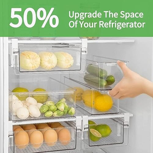 vacane Upgraded Refrigerator Drawers Organizer - Pull Out Fridge Bins with Handle, Extra-Long 19.5" Stretchable and Deep Storage - Image 2