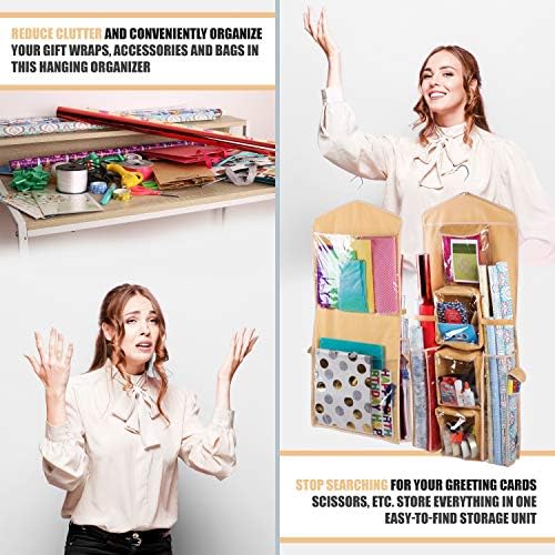 Double-Sided Hanging Gift Bag and Gift Wrap Organizer (Beige) - Image 5