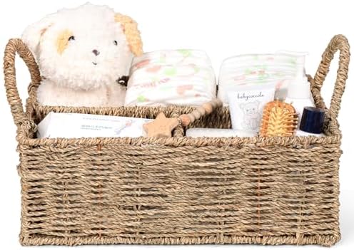 Diaper Caddy Organizer, Hand Rattan Nursery Baby Basket Changing Table Organizer for Baby Essentials, Baby Shower Gifts, Versatile Shelf Basket Bathroom/Kitchen Organizer (Natural Beige, L) by Klippehop