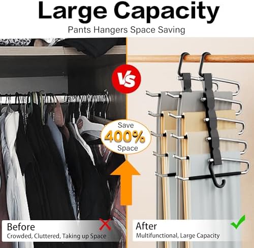 Pants Hangers Space Saving - 48 Pack Closet Organizer and Storage Jean Hangers, Stainless Steel Anti-Slip Clothes Hanger Scarf Holder for Pants Jeans Leggings Trousers Pant Rack, Black - Image 2